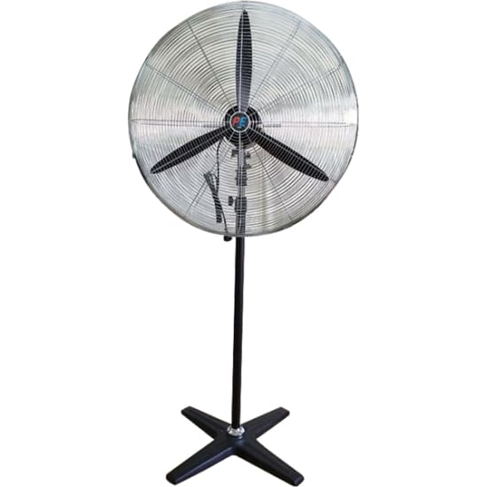 ProEquip FS-75 Industrial Pedestal Fan with 750mm blades, 280W motor, sturdy base, height adjustable 1235-1760mm, and oscillating function.