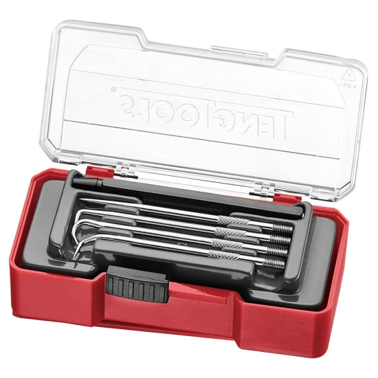 Teng Hook & Pick 4 Piece Set features 3 hooks, an awl, and magnetic handles, housed in a clear tray for easy access.