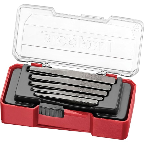 Teng Screw Extractor Set - 5 Piece, featuring tapered design, durable steel, and organized in a clear lid tray for easy access.