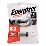 Energizer Universal Plus Headlight showcasing its compact, lightweight design, bright LED lights, and comfortable adjustable band.