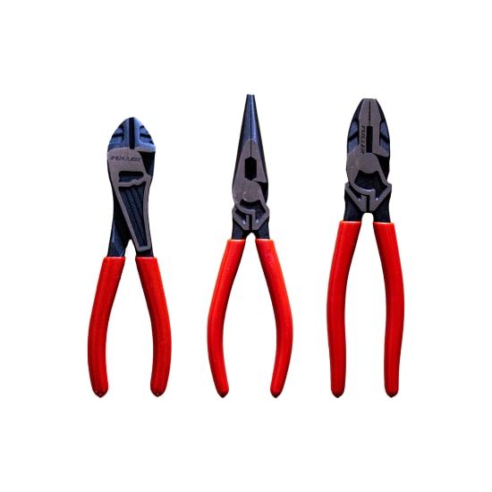 Fuller Pro 3 Piece Plier Set featuring durable induction-hardened edges, comfort grip, and versatile plier types for any project.