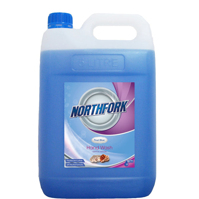 Northfork Liquid Hand Wash Pearl Blue 5L pack of 3, anti-bacterial, gentle on skin, fresh scent, ideal for hygiene in various settings.