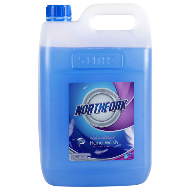 Antibacterial liquid hand wash in a 5L container, ideal for hygienic food processing and suitable for home and workplace.