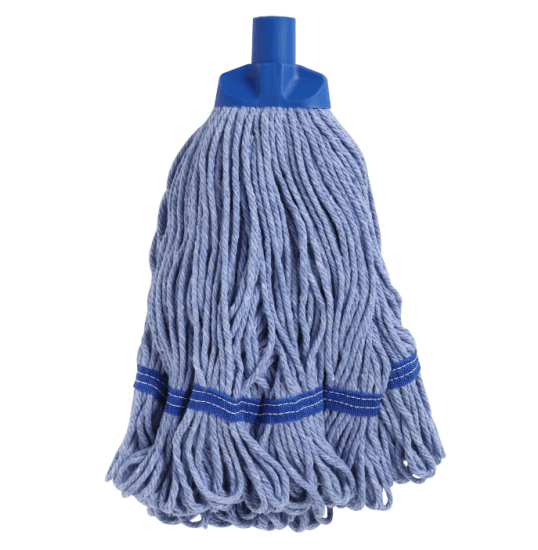 Edco Enduro Round Mop Head in blue, 350G/27cm, features anti-tangle design and complies with healthcare regulations for hygiene.