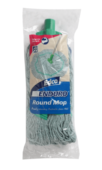 Edco Enduro Round Mop Head Green, 350g, heavy-duty cotton, designed for hygienic cleaning in healthcare and commercial settings.