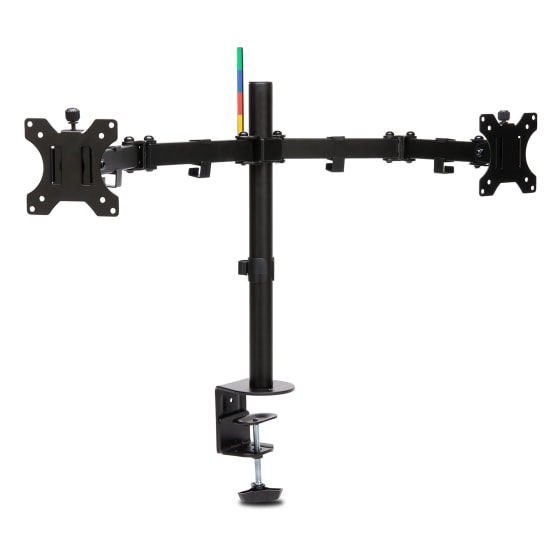 Kensington SmartFit Ergo Dual Monitor Arm in black, adjustable for comfort with sleek design and cable management.