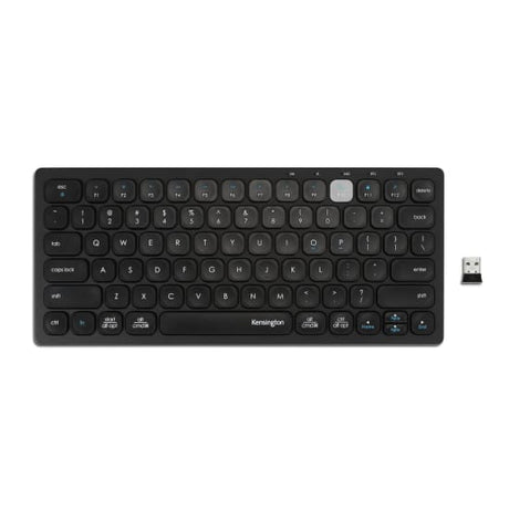 Kensington Multi Dual Wireless Keyboard in black, designed for seamless switching between three devices with low-profile scissor keys.