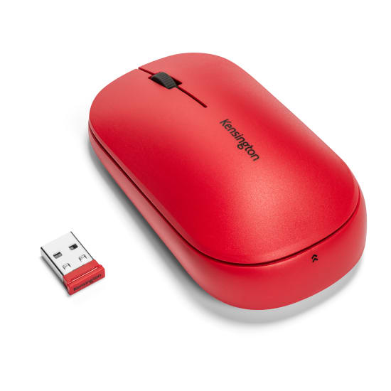 Kensington SureTrack 2.0 Bluetooth Mouse in red, featuring adjustable DPI, ambidextrous design, and high-performance TOG sensor.