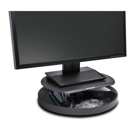 Kensington SmartFit Spin2 Monitor Stand in black, adjustable height for ergonomic comfort, supports widescreen monitors up to 18kg.