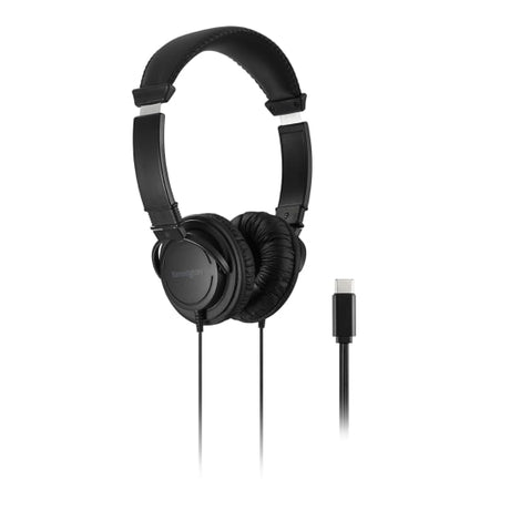 Kensington Hi-Fi USB-C Headphones with adjustable padded headband, 40mm drivers, and safe listening limit for immersive audio.