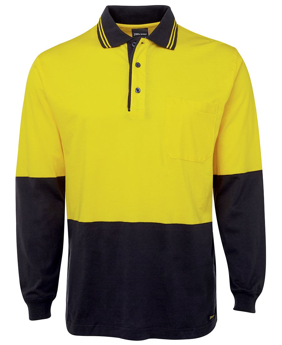 JB's Wear, Hi Vis Cotton Polo, 6CPHL - Yellow/Navy - L