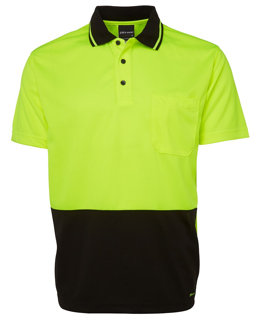 JB's Wear, Hi Vis Non Cuff Polo, 6HVNC - Lime/Black - M