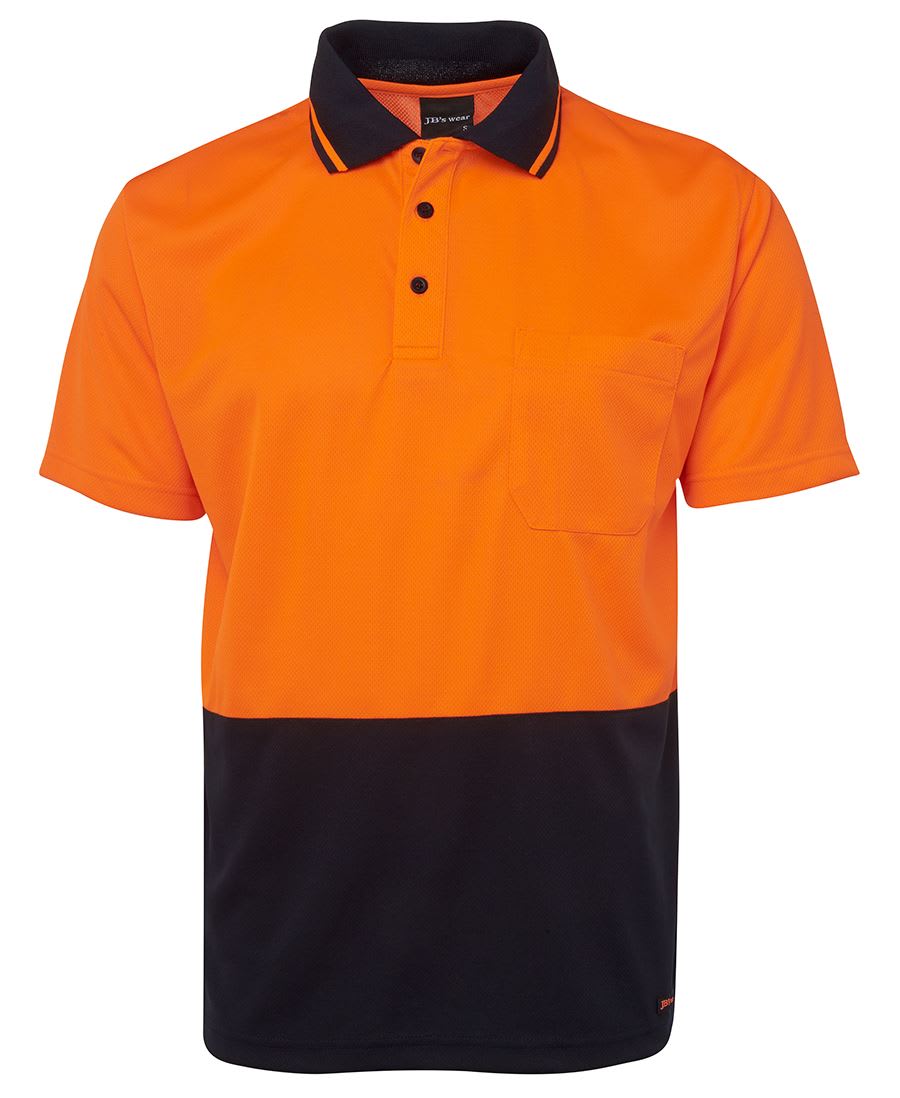 JB's Wear, Hi Vis Non Cuff Polo, 6HVNC - Orange/Navy (Size: 4XL)
