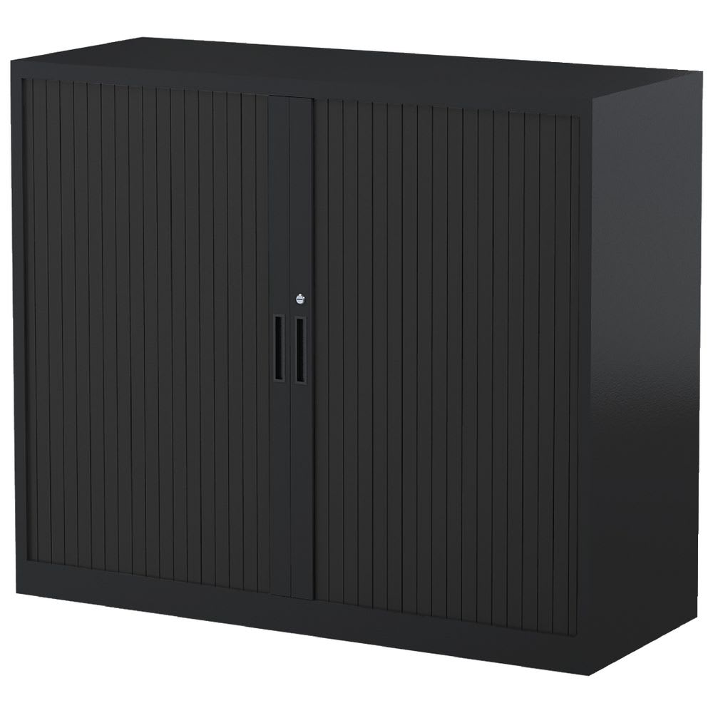 Tambour Door Unit Black Satin 2 Shelves 900mm Wide - Steelco