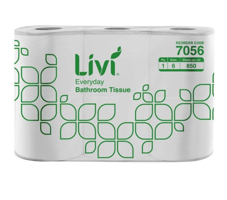 Livi Everyday Toilet Paper, 1-ply, 850 sheets per roll, 48 rolls in a case, soft, strong, and perfect for everyday use.