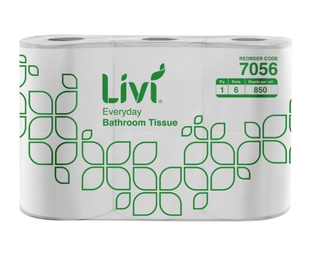 Livi Everyday Toilet Paper, 1-ply, 850 sheets per roll, 48 rolls in a case, soft, strong, and perfect for everyday use.