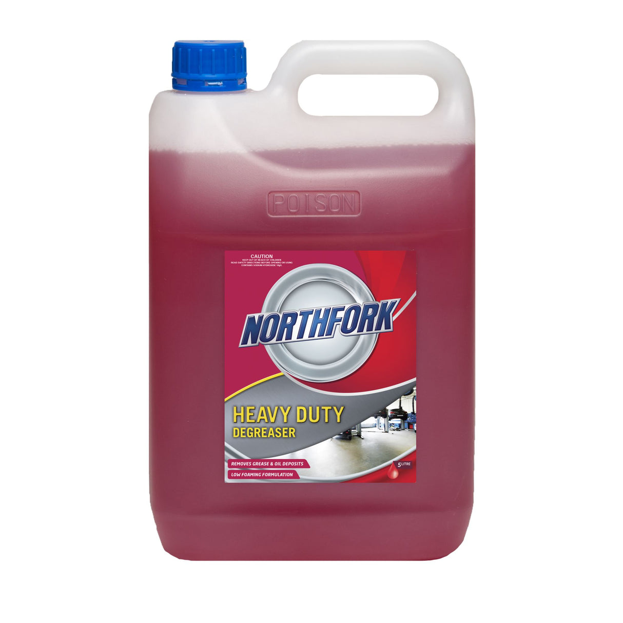 Northfork Heavy Duty Degreaser 5L pack of 3, biodegradable, low foaming, for effective grease and oil removal in various settings.