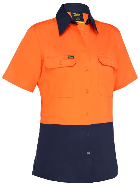 Bisley, Women's Hi Vis Lightweight Shirt, BL1895 - Orange/Navy (Size: 22)