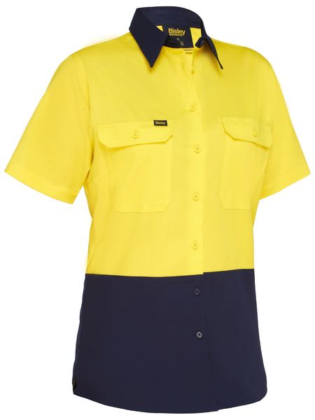 Bisley, Women's Hi Vis Lightweight Shirt, BL1895 - Yellow/Navy (Size: 18)