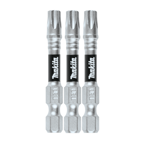 Makita Impact XPS Torx T30 bits in a 3-pack, designed for high-torque use, ensuring durability and efficiency for various tasks.