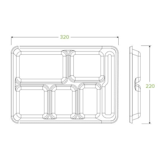 Biopak 6 Compartment Biocane Tray (Case)