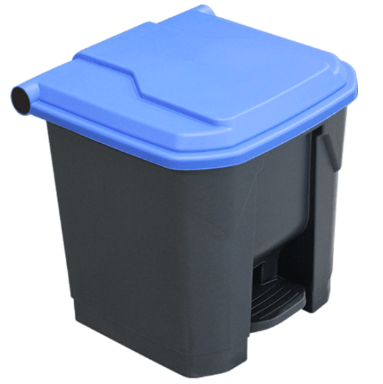 Richmond 30L pedal bin with blue lid for touch-free waste management, crafted from durable HDPE for eco-friendly recycling.