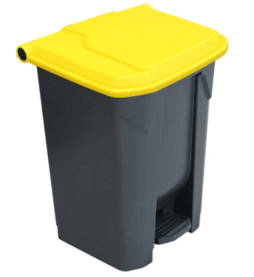 Richmond 50L pedal bin with yellow lid for touch-free waste sorting in home or office, crafted from durable HDPE material.