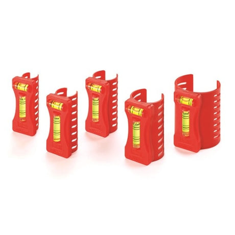 5-piece Pipe Level Set for precise installation of metal, copper, and PVC pipes, featuring spring-loaded design and dual vials.