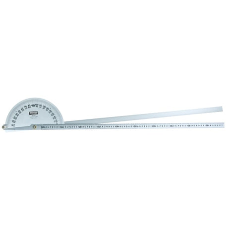 Professional stainless steel protractor 180-1000mm with double blades and clear graduations for precise industrial measurements.