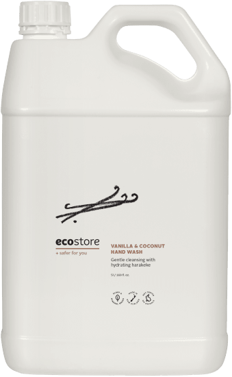 Ecostore 5L Vanilla & Coconut Hand Wash in bulk, eco-friendly formula with harakeke for soft, nourishing clean hands.