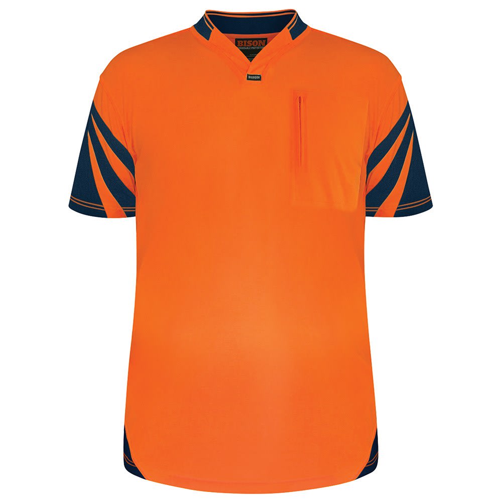 Bison, Hi Vis QuickDri Cotton Backed Polo, 231011 - Orange/Navy - L