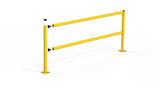 Modular PedSafe Barrier Starter Bay with a ribbed handrail and sturdy posts for safe pedestrian walkways in high-traffic areas.