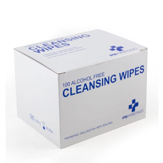 Antiseptic, alcohol-free cleansing wipes in white packaging, ideal for on-the-go wound care and safe for sensitive skin.