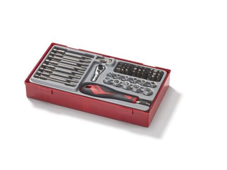 Teng 49pc MD Bits & Socket Set in TC tray, featuring versatile bits, sockets, and mini ratchet adaptor for efficient repairs.