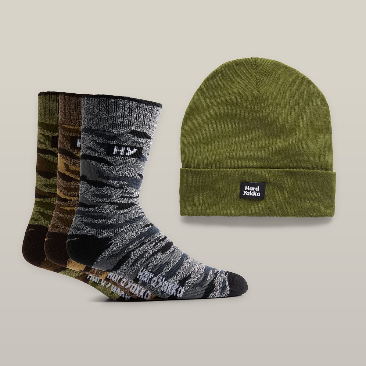 Hard Yakka, Camo Sock & Beanie Bundle, Y22943 - MULTI (Size: 7/2)