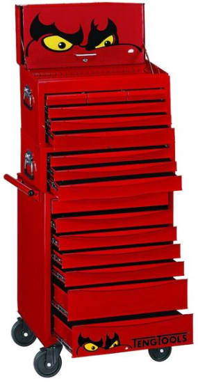 Durable Teng 16 Drawer SV-Series Toolbox Stacker features 16 lockable drawers, heavy-duty steel, and smooth ball-bearing slides.