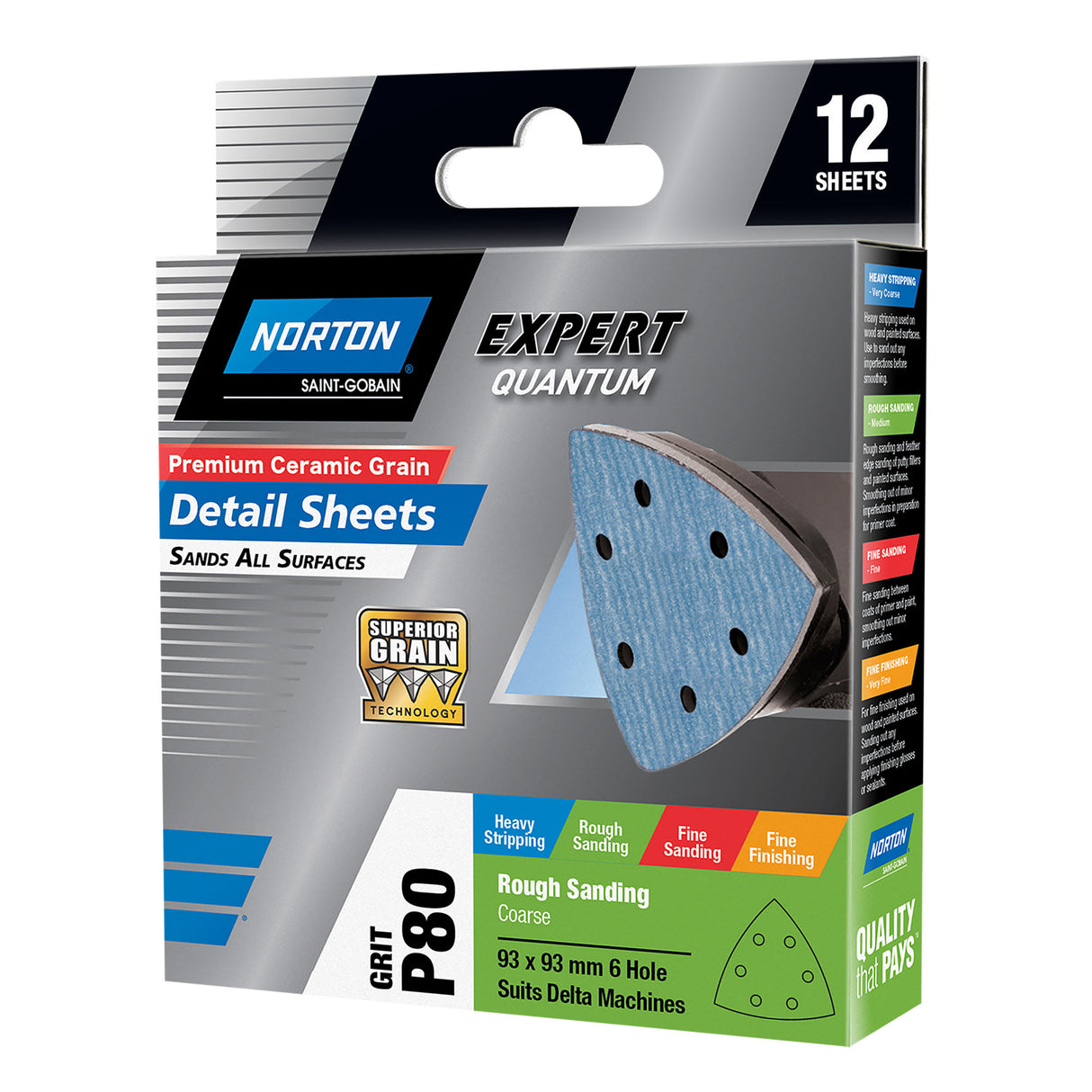 Norton Premium Ceramic Grain Detail Sheet 6-Hole 93 x 93mm P240 12 (Pack)
