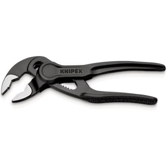 Knipex Cobra XS 100mm multigrip pliers showcasing slim design, 11 adjustment positions, and durable hardened teeth for optimal grip.