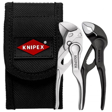 Knipex Mini Pliers Set with Tool Belt, compact 2-piece set including versatile Pliers Wrench XS and KNIPEX Cobra XS in durable pouch.