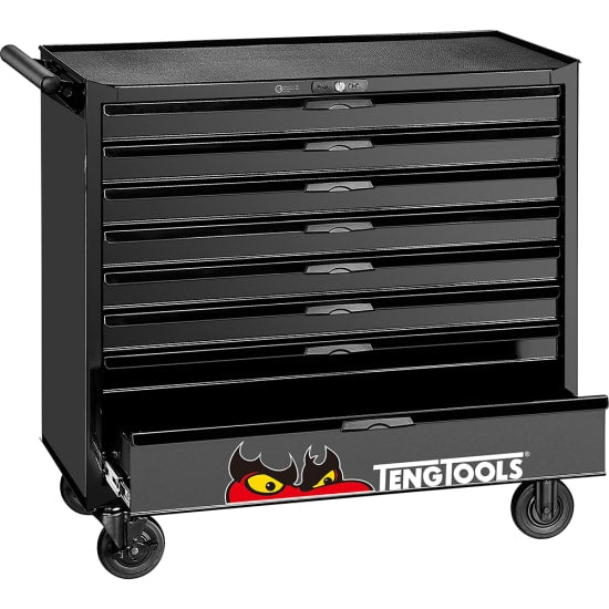 Teng 8-Drawer Roller Cabinet 37", featuring stable design, deep drawers, ball bearing slides, and ergonomic handles for tool organization.