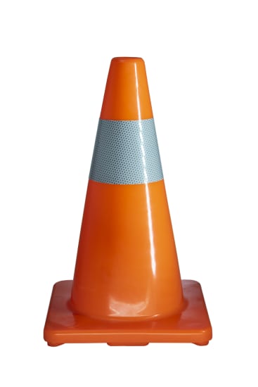 Pathway cone with reflective collar, 450mm tall, for safety in construction, sports, and events; durable PVC design.