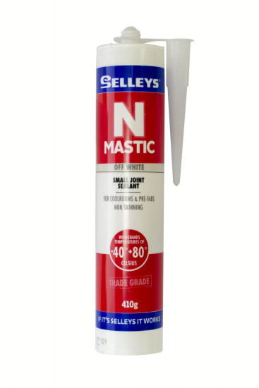 Off-white Selleys N-Mastic joint sealant, 410g, ideal for sealing diverse materials with flexibility and moisture resistance.