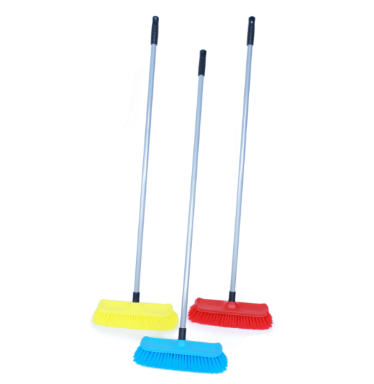 Lightweight 300mm synthetic fill broom with a metal handle, ideal for easy cleaning in assorted colors.