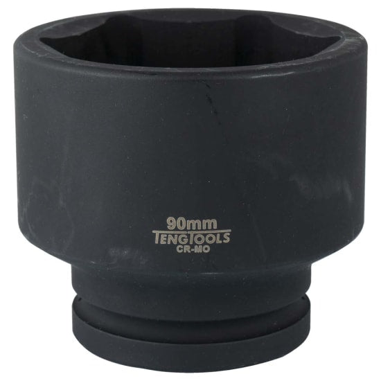 Teng 1-inch drive impact socket (90mm), chrome molybdenum construction, black phosphate finish, designed for durability and precision.