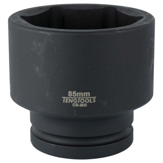 Teng 1in Dr. Impact Socket 85mm, chrome molybdenum, black phosphate finish, designed for power tools with a durable 6-point profile.