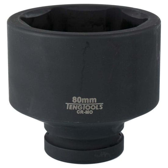 Teng 1in Dr. Impact Socket 80mm with black phosphate finish, designed for heavy-duty applications and secure attachment.