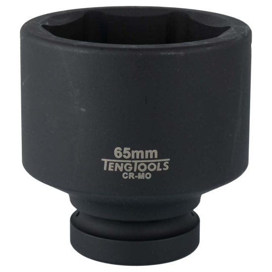 Teng 1in Dr. Impact Socket 65mm, durable chrome molybdenum, 6-point design with black phosphate finish for easy identification.