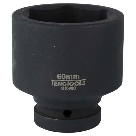 Teng 1in drive impact socket 60mm with 6-point design, chrome molybdenum build, and black phosphate finish for durability.