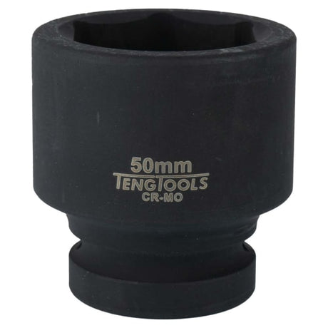 Teng 1in drive 50mm impact socket, durable chrome molybdenum with black phosphate finish, designed for heavy-duty use.