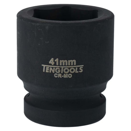 Teng 1in Dr. Impact Socket 41mm, chrome molybdenum, 6-point, DIN standard, black phosphate finish for corrosion resistance.